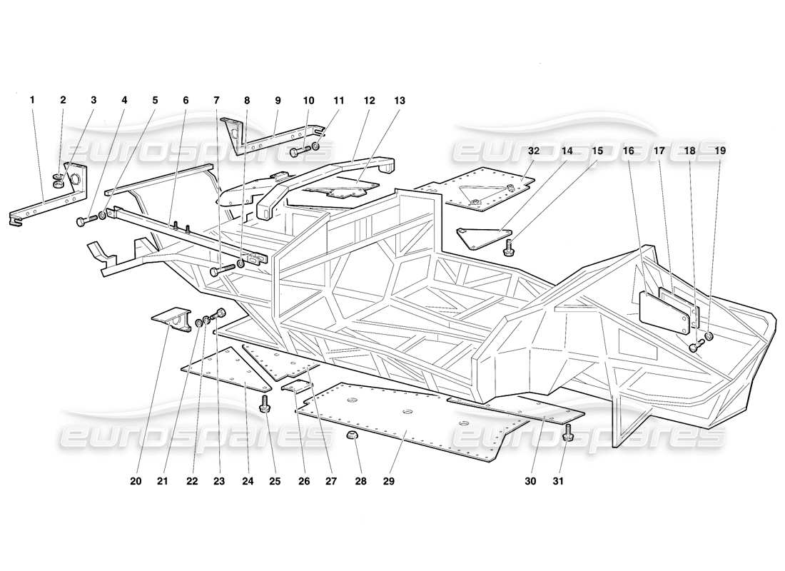 lamborghini diablo vt (1994) elementi del telaio diagramma delle parti