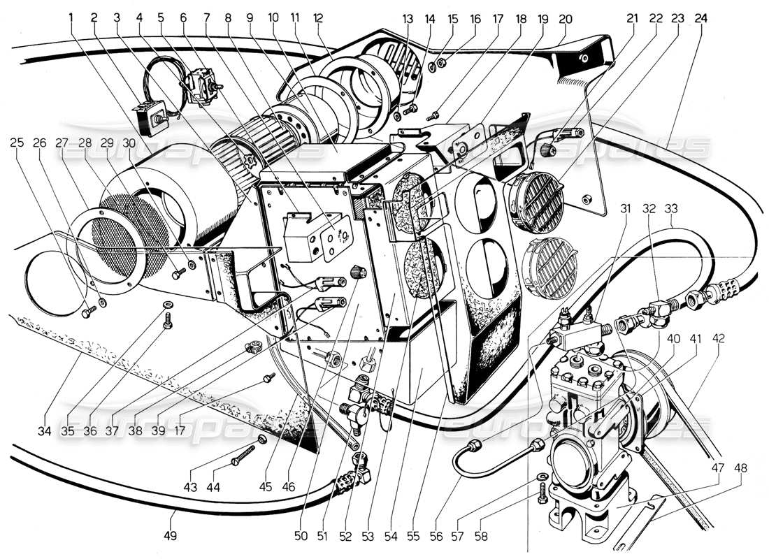 lamborghini urraco p300 diagramma delle parti dell'aria condizionata