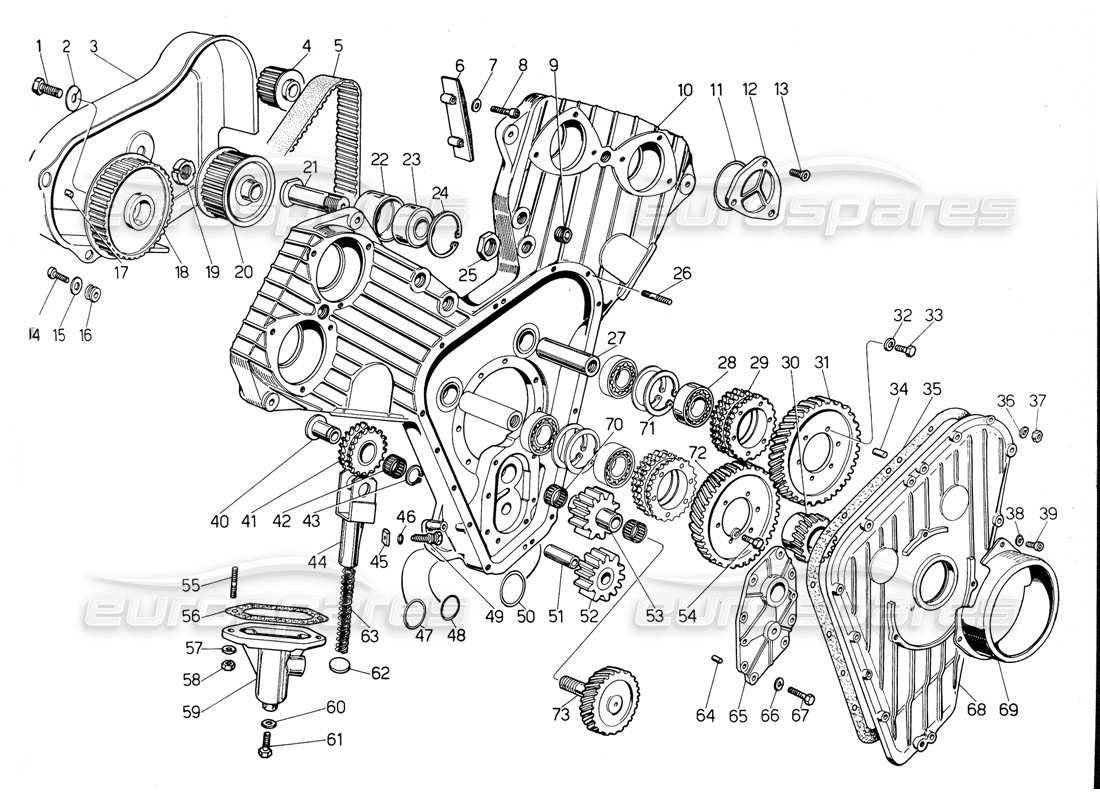 lamborghini urraco p300 diagramma delle parti degli ingranaggi di distribuzione