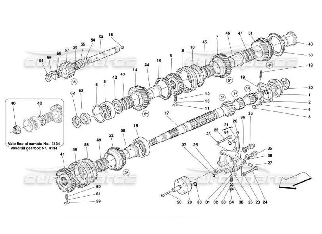 ferrari 550 barchetta diagramma delle parti degli ingranaggi dell'albero principale e della pompa dell'olio della frizione