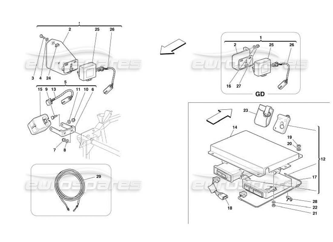 ferrari 550 barchetta schema delle parti dei quadri e dei dispositivi elettrici antifurto