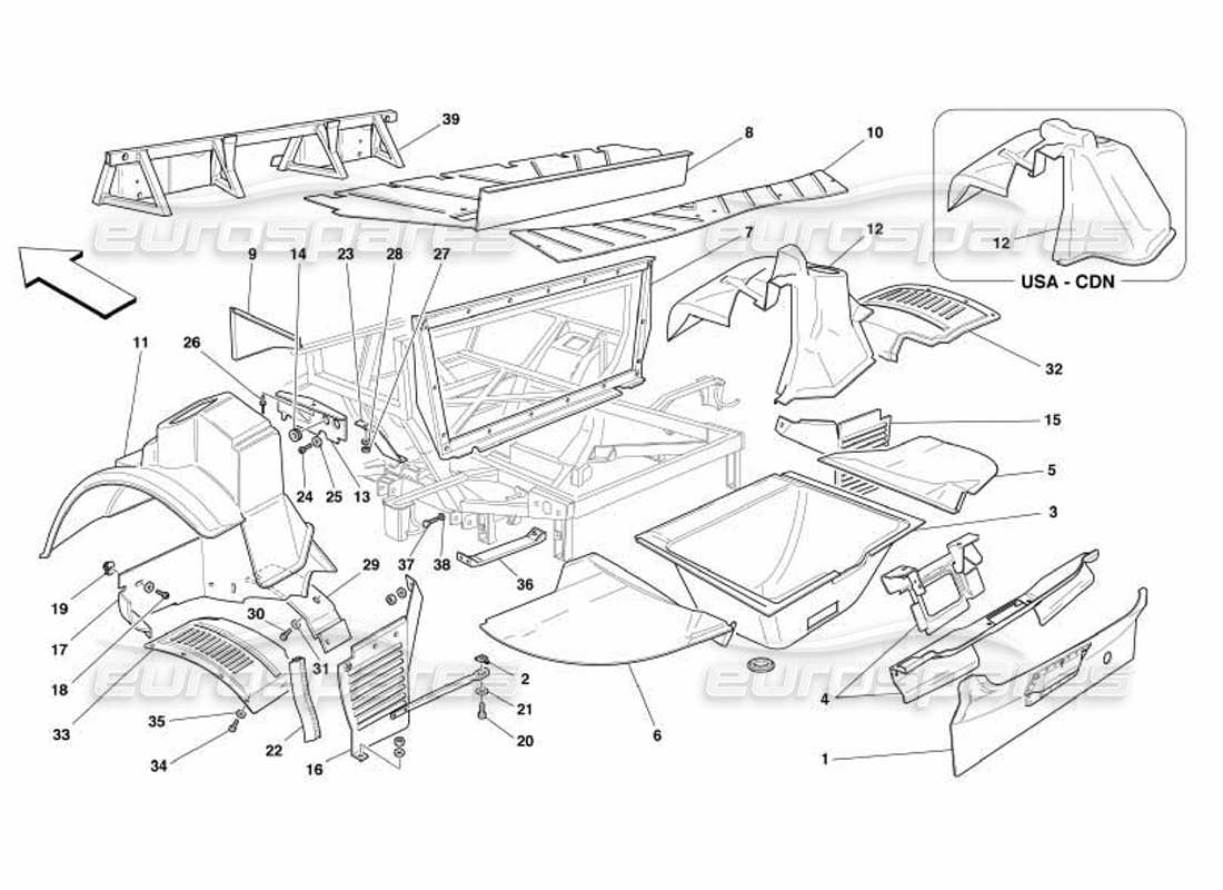 ferrari 550 barchetta strutture e componenti posteriori diagramma delle parti