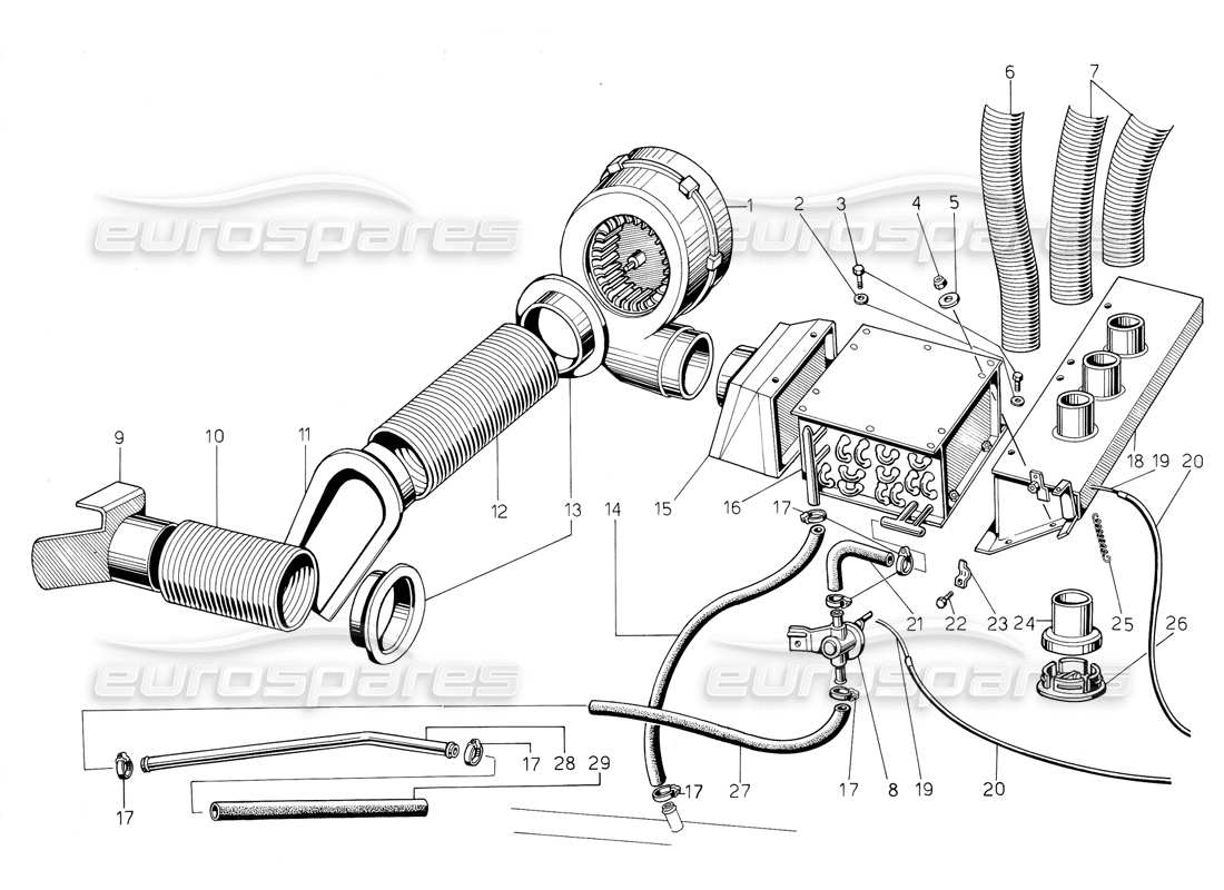 lamborghini jalpa 3.5 (1984) diagramma delle parti del riscaldatore