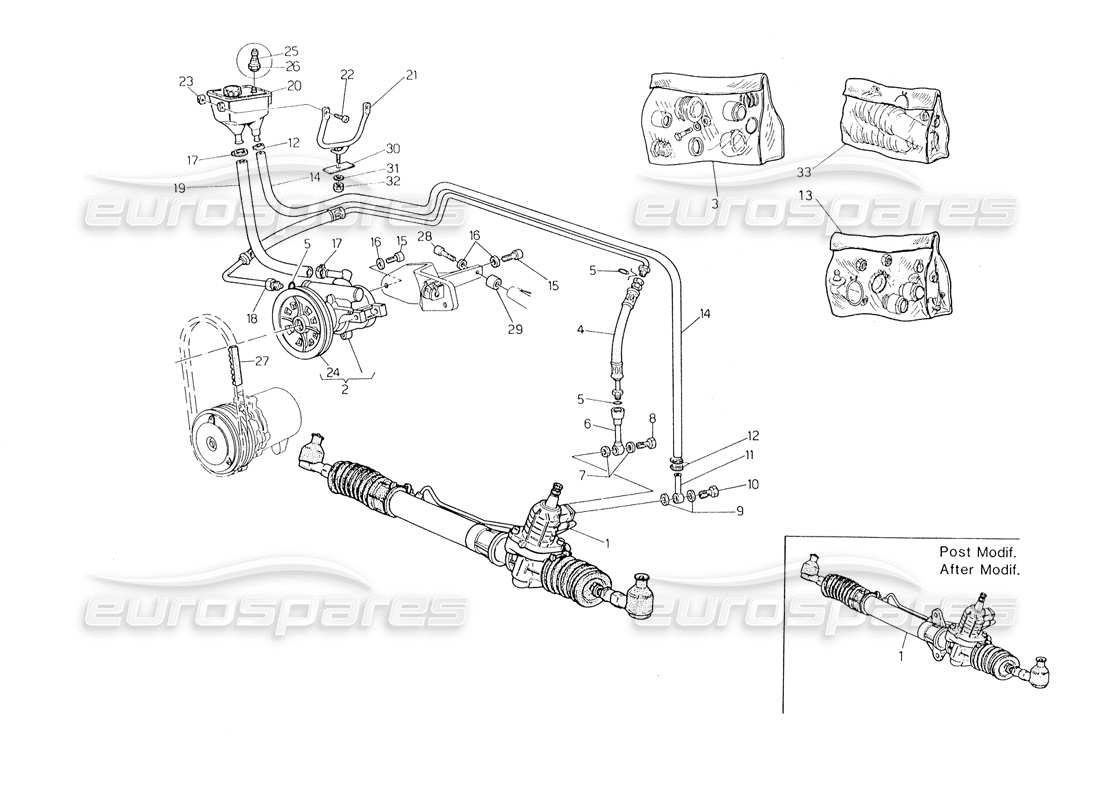 maserati biturbo spider schema delle parti del sistema di servosterzo (sterzo sinistro).