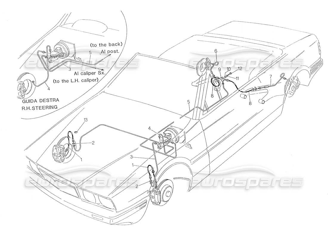 maserati biturbo spider linee dei freni idraulici diagramma delle parti