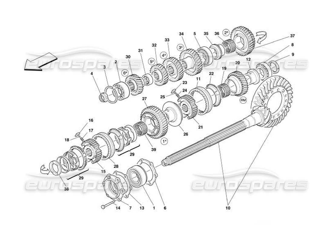 ferrari 550 barchetta diagramma delle parti degli ingranaggi dell'albero di rinvio