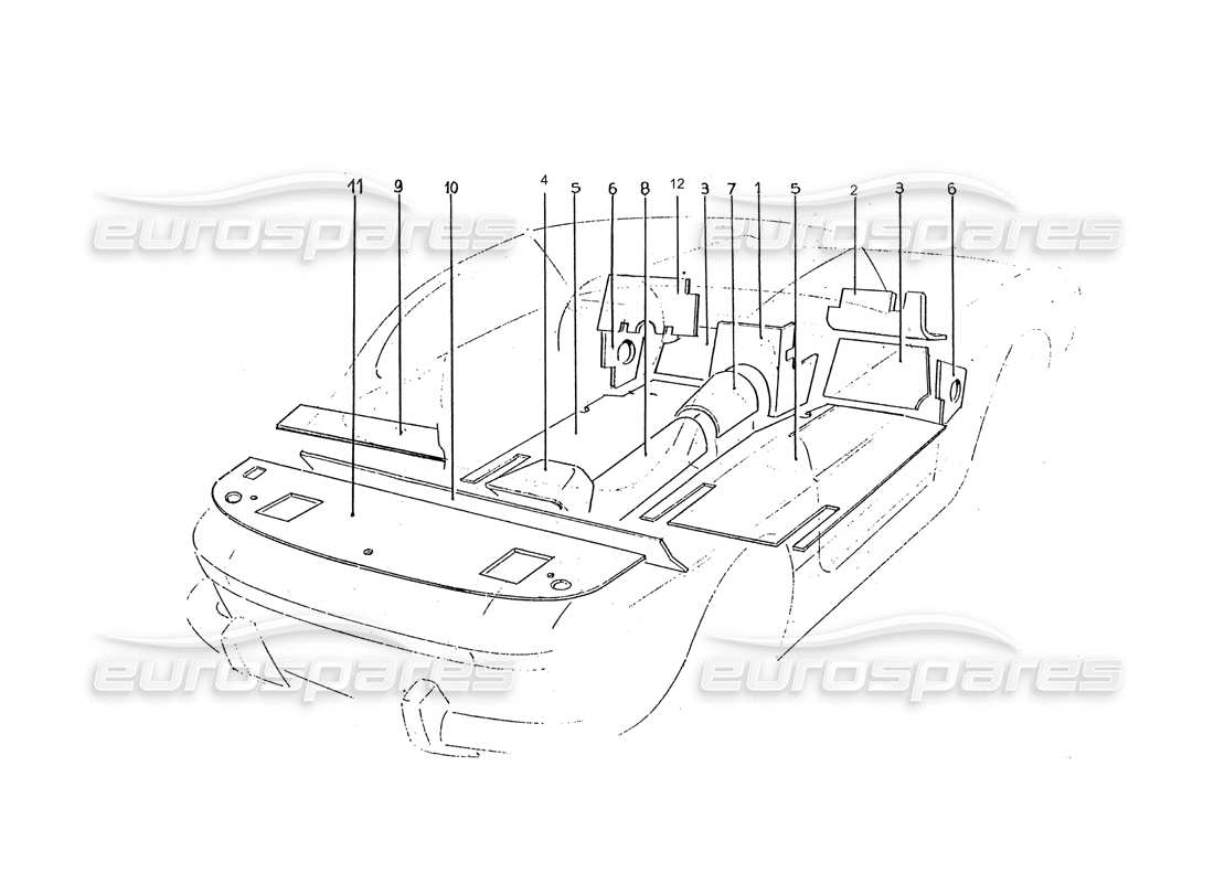 ferrari 330 gtc / 365 gtc (coachwork) schema delle parti interne sotto i tappeti (isolanti).