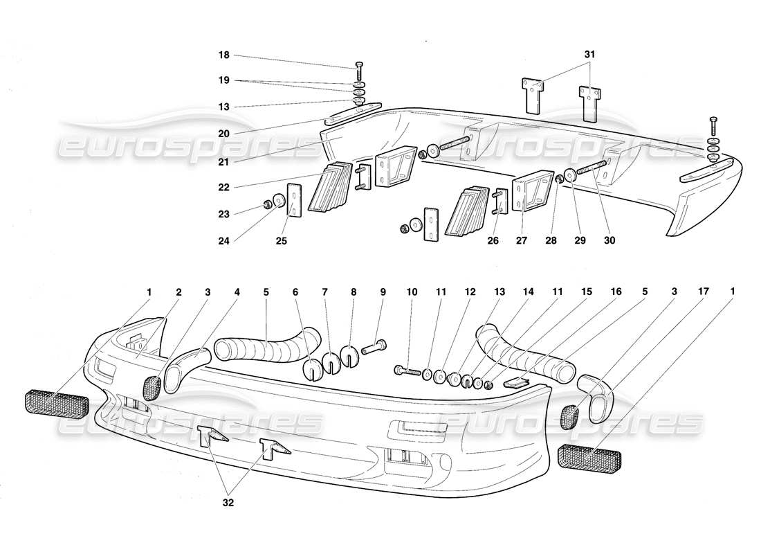 lamborghini diablo vt (1994) diagramma delle parti del paraurti