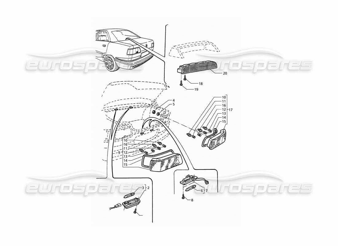 maserati qtp v8 (1998) fanali posteriori schema delle parti