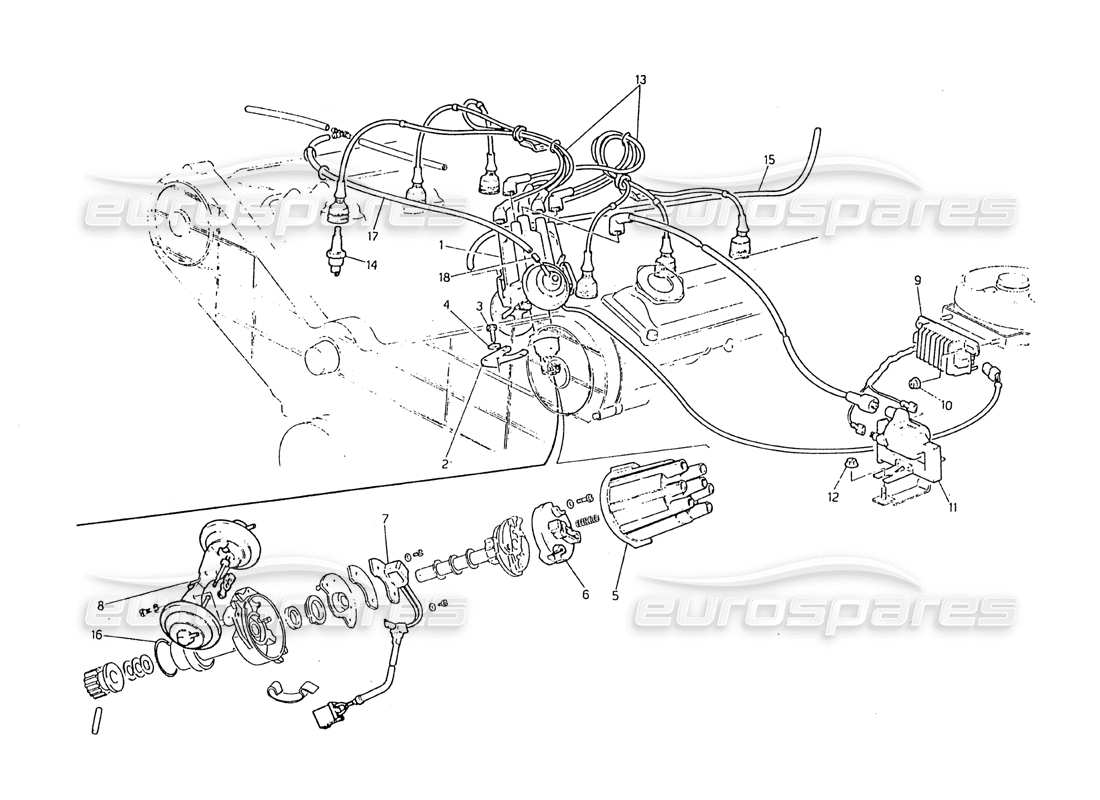 maserati biturbo 2.5 (1984) sistema di accensione e distributore diagramma delle parti