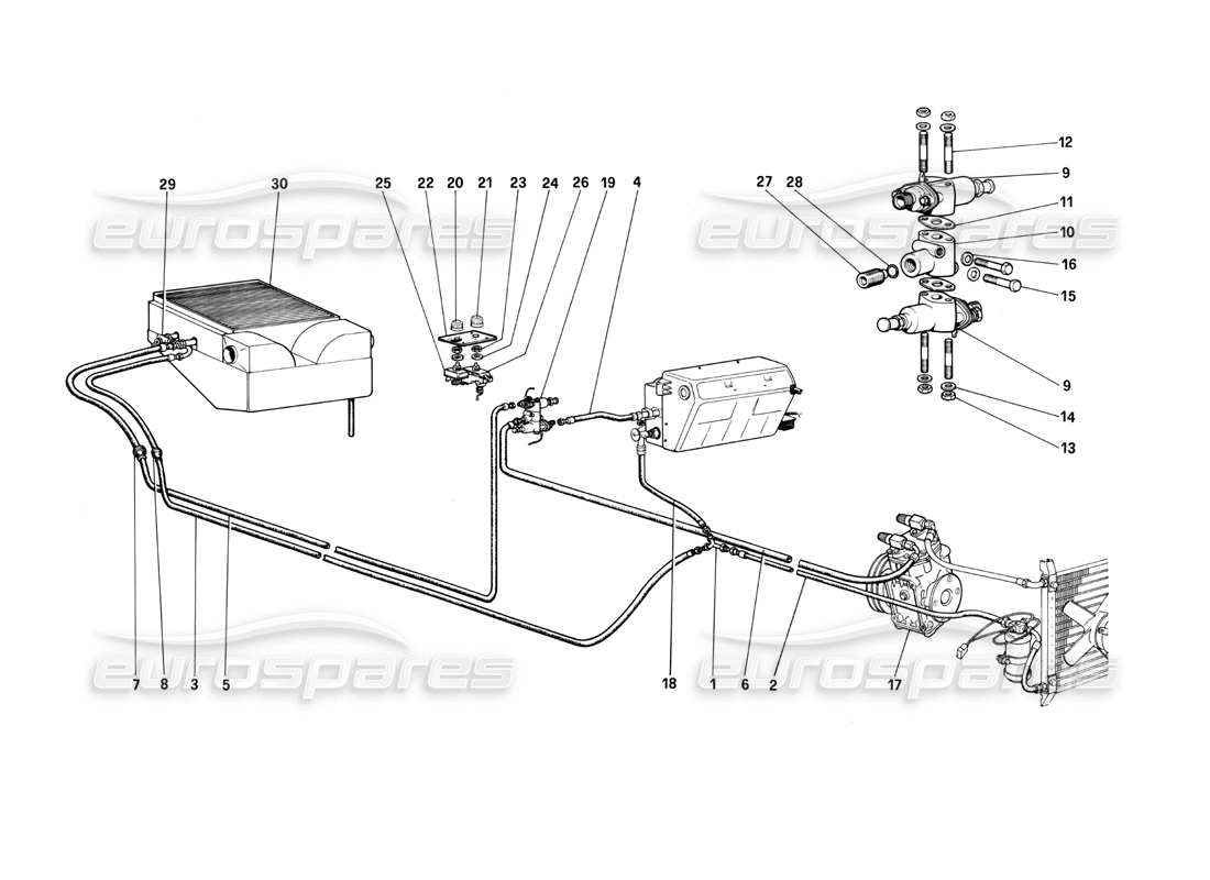 ferrari 400i (1983 mechanical) schema delle parti del sistema di climatizzazione supplementare