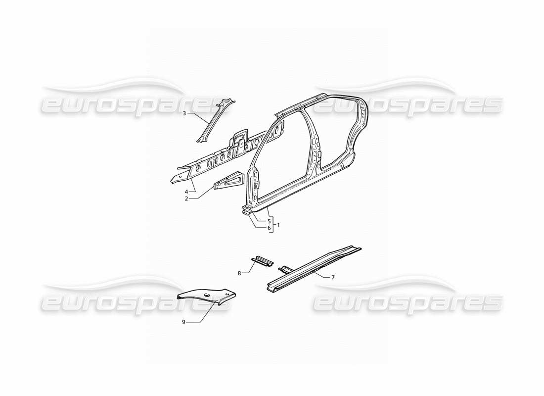 maserati qtp v8 (1998) scocca della carrozzeria: pannelli laterali diagramma delle parti