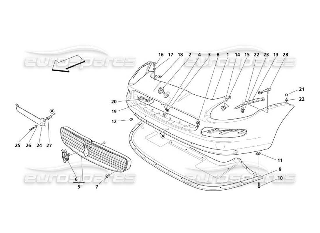 maserati 4200 spyder (2005) schema delle parti paraurti anteriore