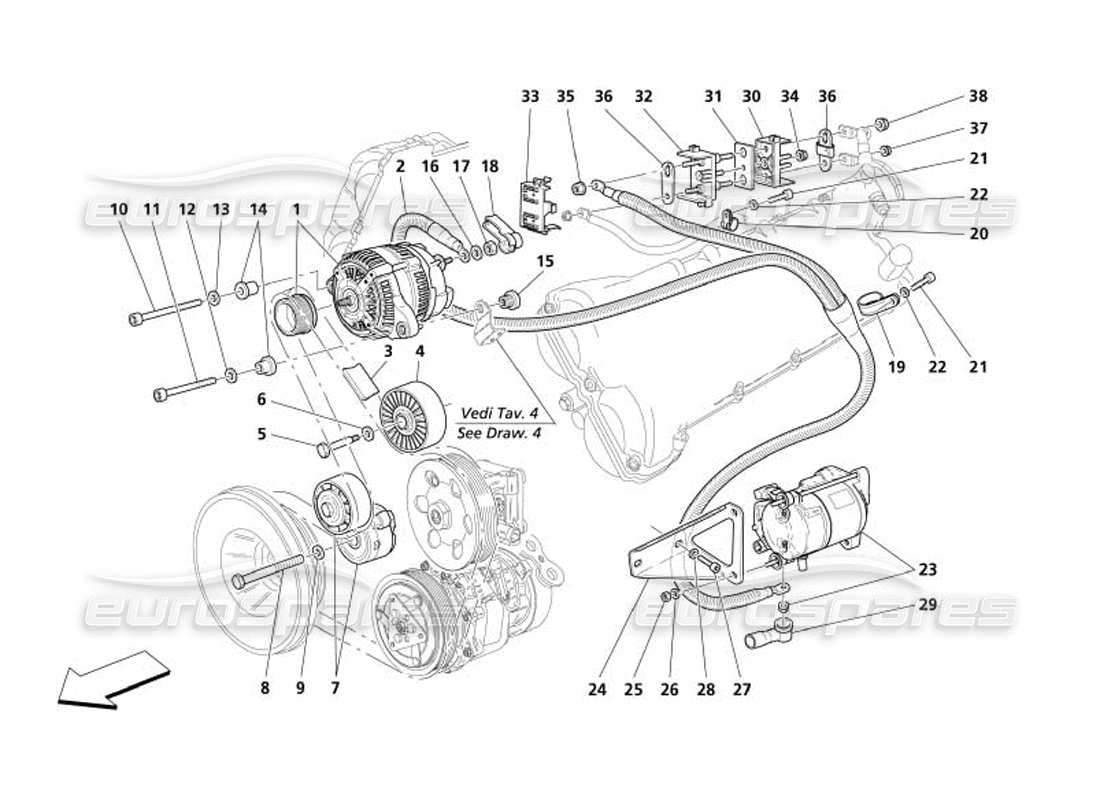 maserati 4200 spyder (2005) diagramma delle parti del motore di avviamento del generatore di corrente