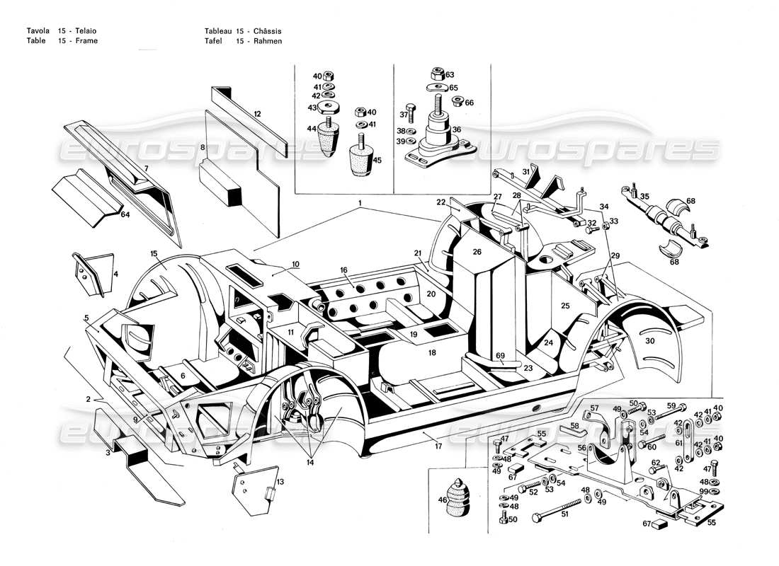 maserati merak 3.0 diagramma delle parti del telaio