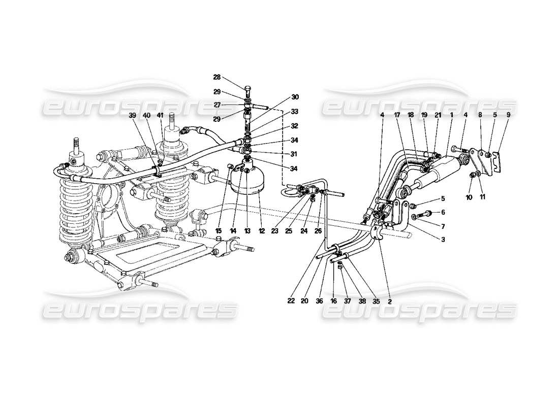 ferrari 400i (1983 mechanical) sospensione posteriore: diagramma delle parti della valvola autolivellante e delle linee dell'olio