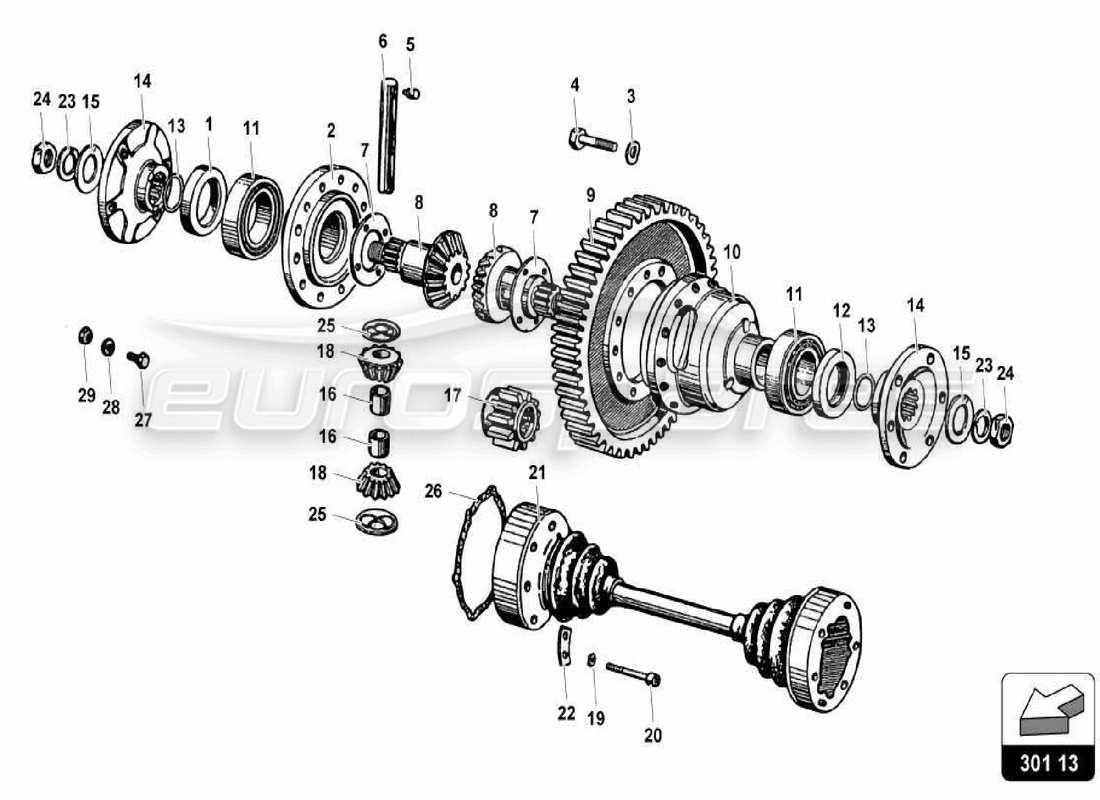 lamborghini miura p400 differenziale posteriore diagramma delle parti