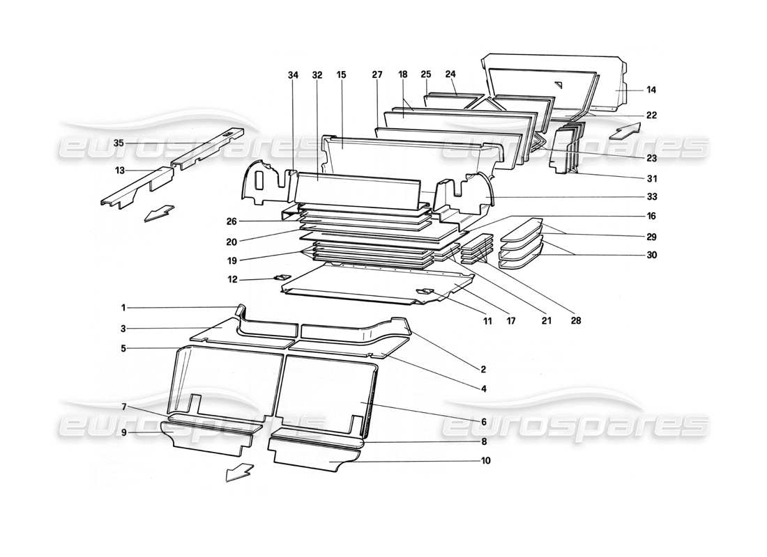 ferrari 208 turbo (1982) isolamento vano passeggeri e bagagliaio diagramma delle parti
