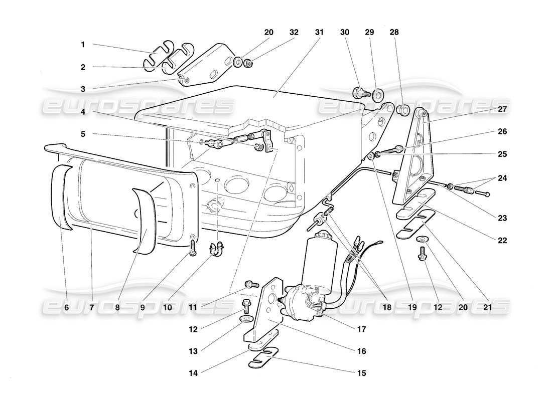 lamborghini diablo vt (1994) sistema di sollevamento lampada frontale diagramma delle parti
