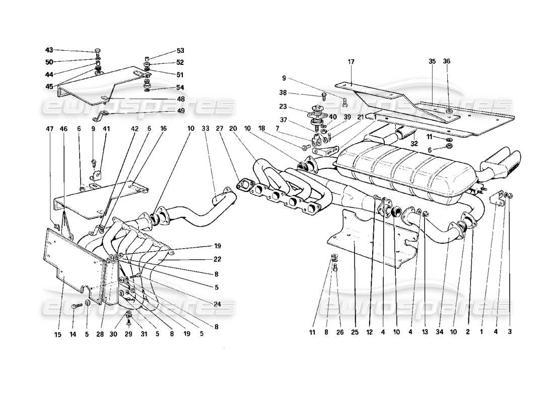 ferrari mondial 3.2 qv (1987) sistema di scarico (non per versione usa e sa) diagramma delle parti