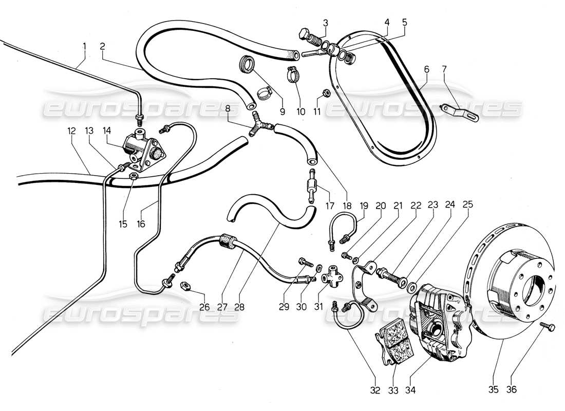 lamborghini urraco p300 diagramma delle parti dei freni posteriori