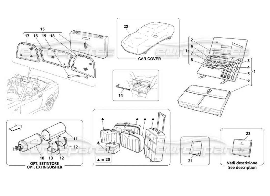 maserati 4200 spyder (2005) diagramma delle parti di attrezzature e accessori degli strumenti