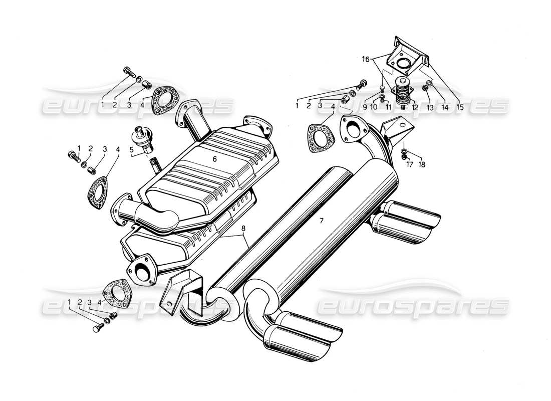 lamborghini countach 5000 qvi (1989) tubi di scarico diagramma delle parti