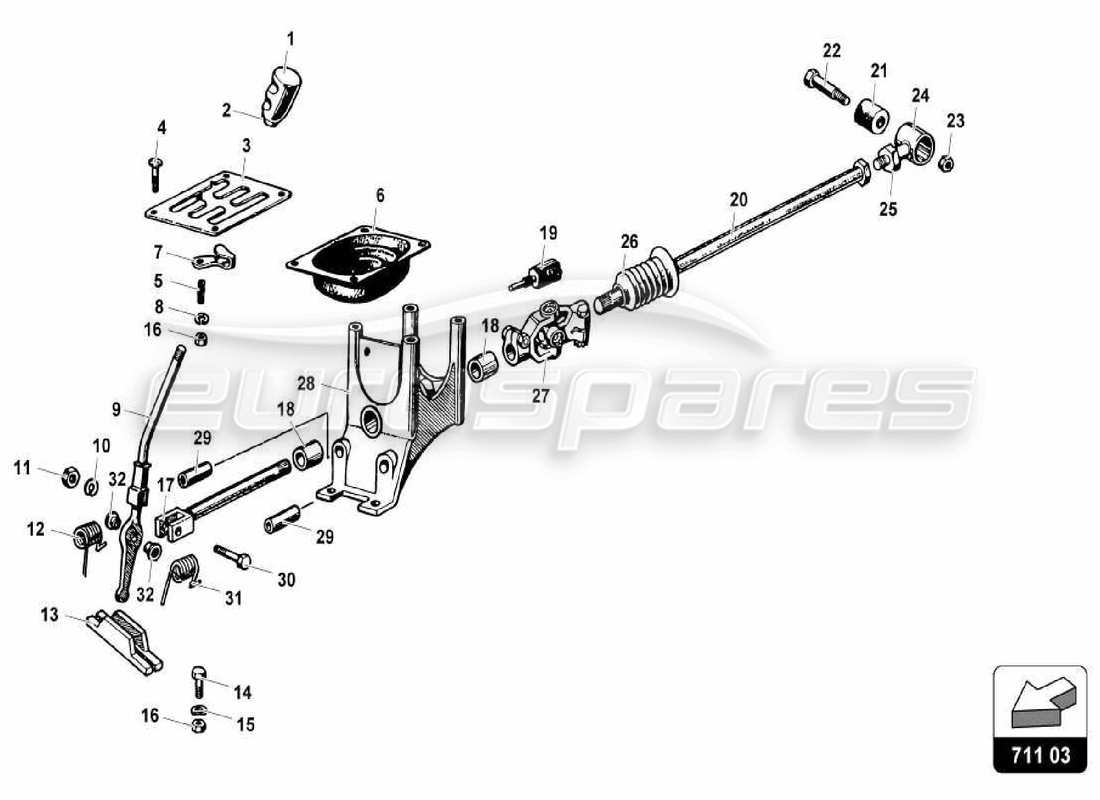lamborghini miura p400 diagramma delle parti dei comandi della trasmissione manuale