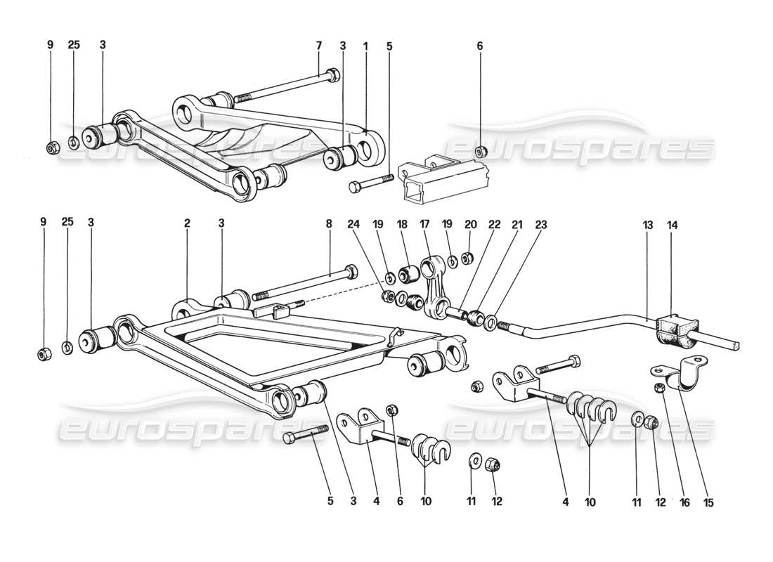 ferrari 328 (1988) sospensione posteriore - bracci trasversali (a partire dalla vettura n. 76626) schema delle parti
