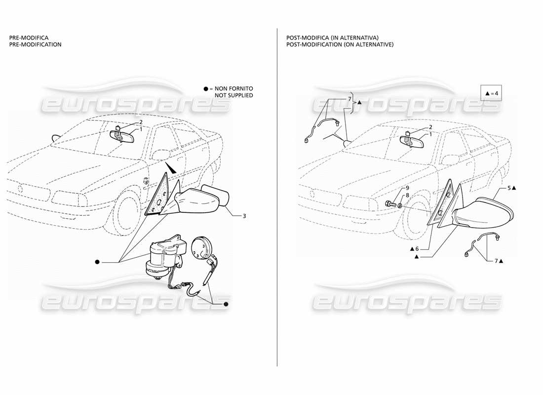 maserati qtp v6 (1996) diagramma delle parti degli specchietti retrovisori