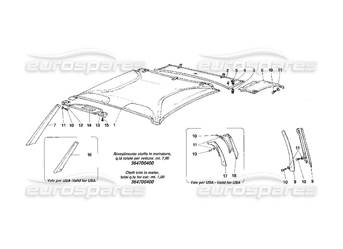 ferrari f40 elementi interni del corpo -zona superiore- schema delle parti