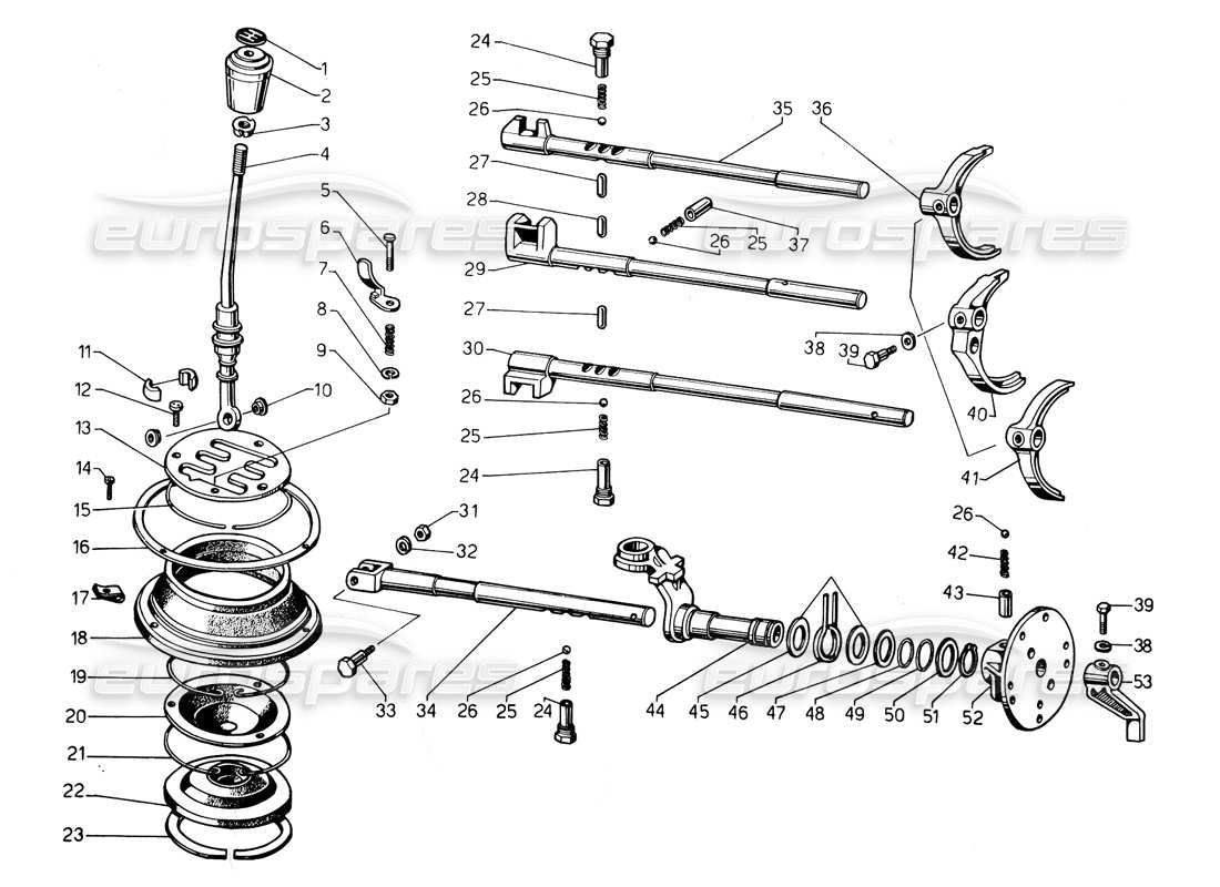 lamborghini countach 5000 qv (1985) schema delle parti della leva del cambio