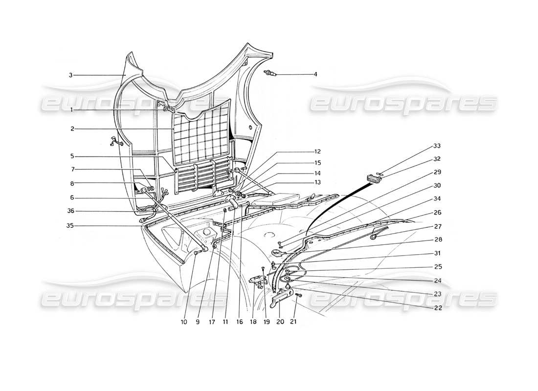 ferrari 365 gt4 berlinetta boxer diagramma delle parti del coperchio dello scomparto anteriore