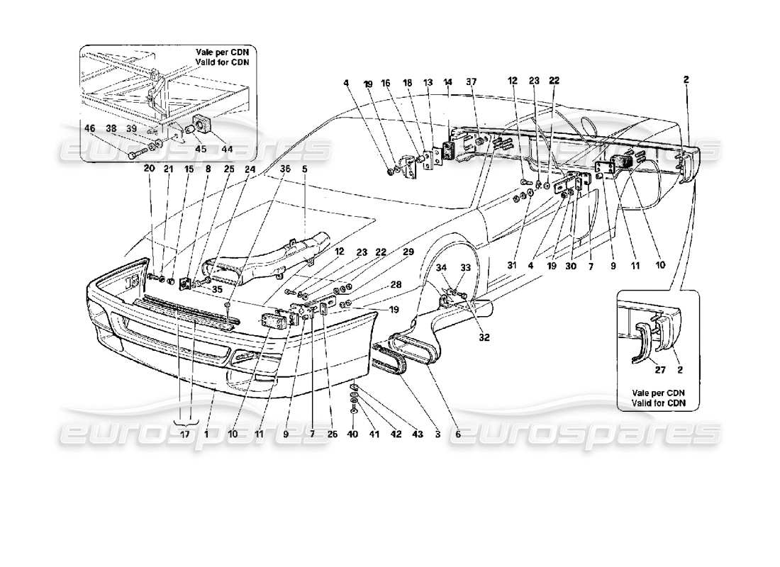 ferrari 512 tr diagramma delle parti del paraurti