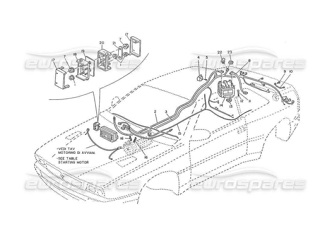 maserati ghibli 2.8 (non abs) cablaggio alimentazione batteria diagramma delle parti
