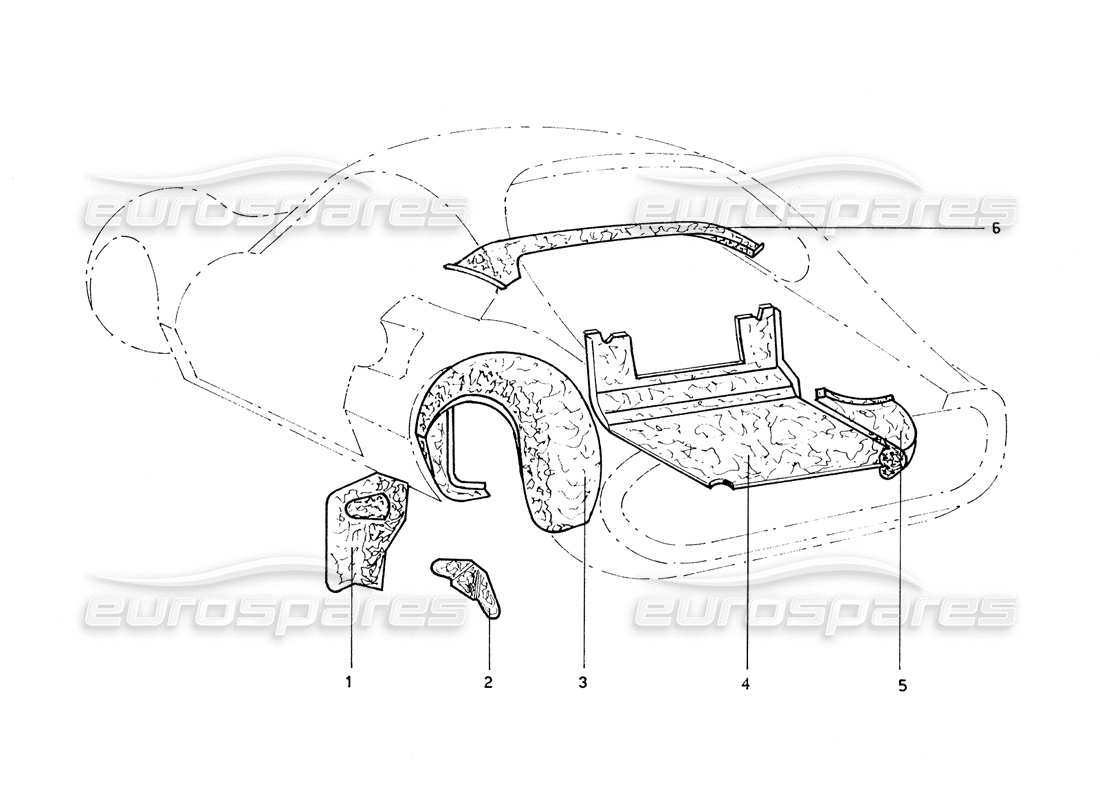 ferrari 206 gt dino (coachwork) diagramma delle parti dei pannelli interni posteriori e delle protezioni