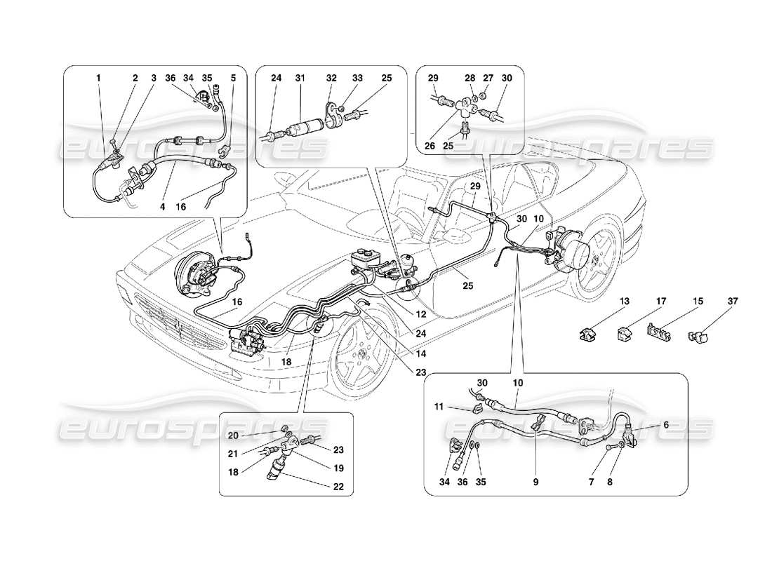 ferrari 456 gt/gta schema delle parti del sistema frenante: non per gd