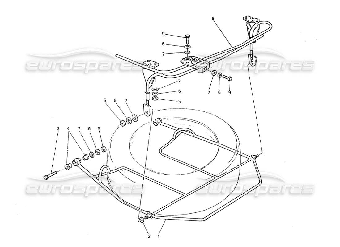 maserati biturbo 2.5 (1984) schema delle parti del dispositivo di sollevamento della ruota di scorta