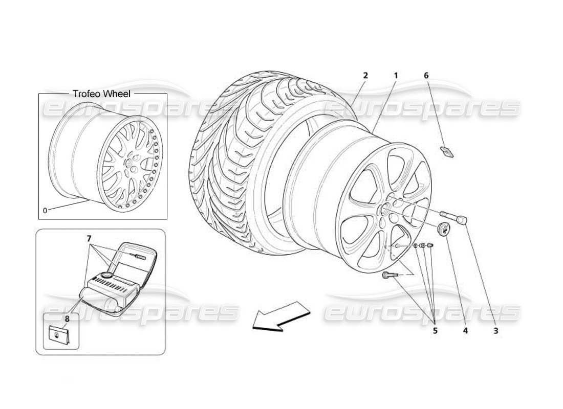 maserati 4200 coupe (2005) ruote diagramma delle parti