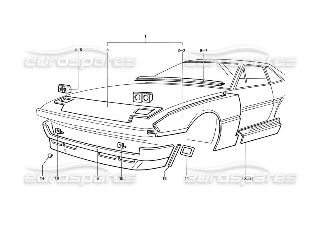 ferrari 412 (coachwork) diagramma delle parti dei pannelli frontali