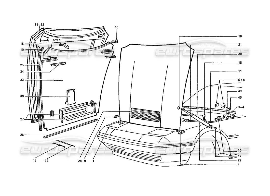 ferrari 412 (coachwork) cofano anteriore diagramma delle parti