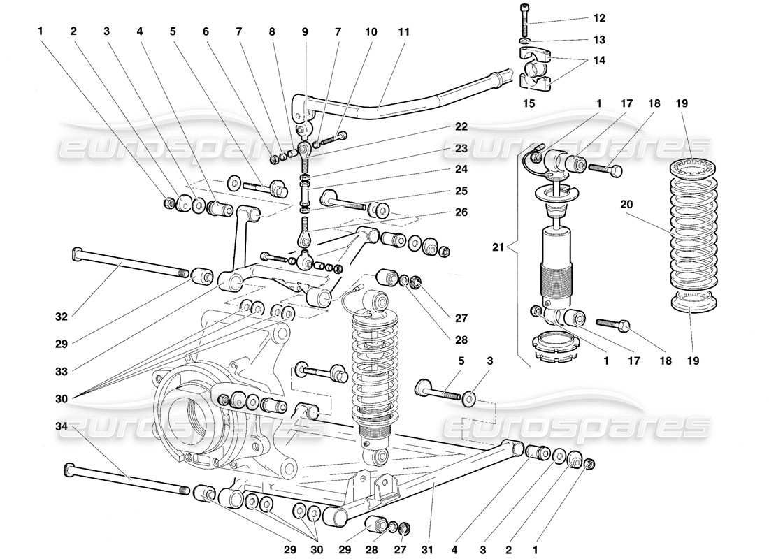 lamborghini diablo vt (1994) sospensione posteriore diagramma delle parti