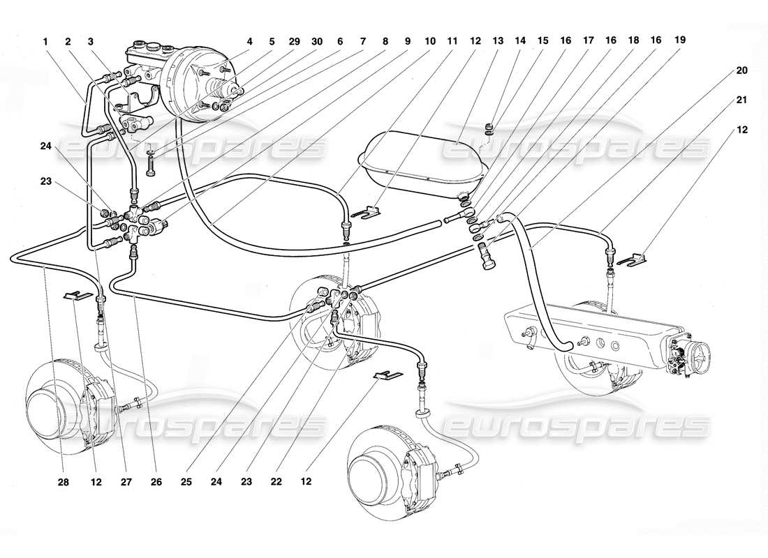 lamborghini diablo vt (1994) schema delle parti del sistema frenante