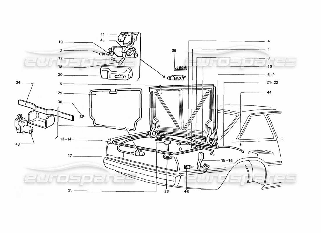 ferrari 412 (coachwork) diagramma delle parti del cofano del bagagliaio posteriore