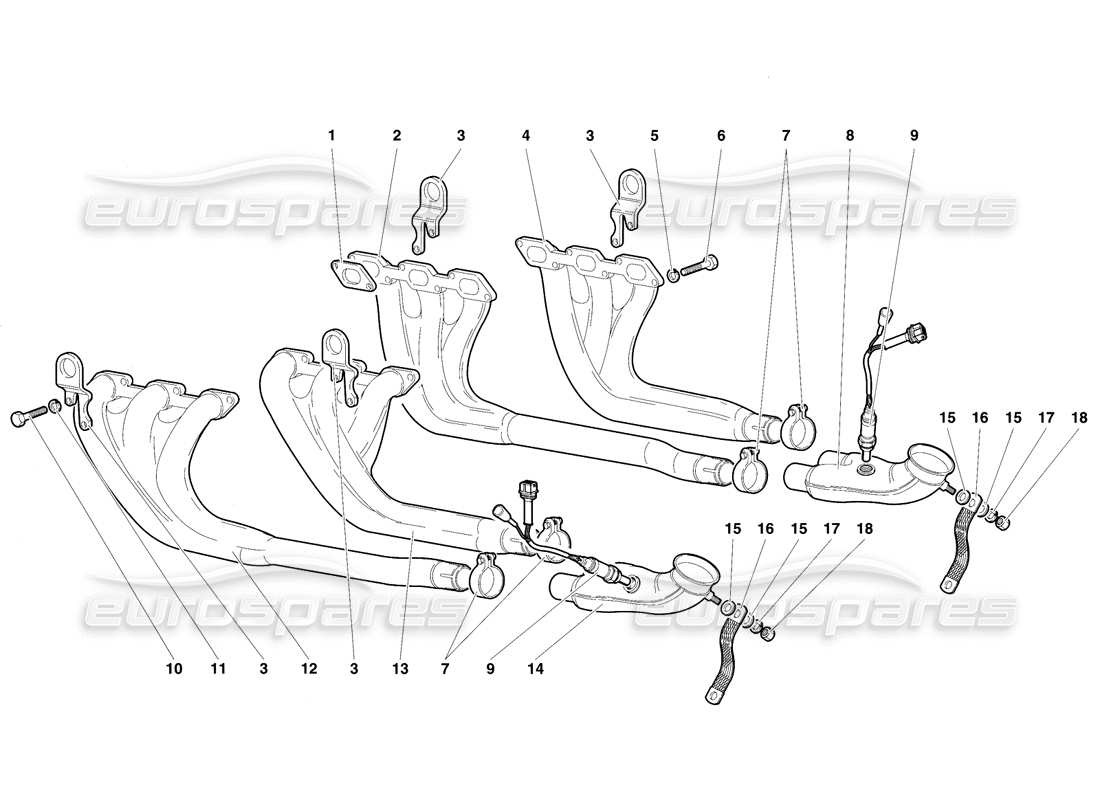 lamborghini diablo vt (1994) impianto di scarico diagramma delle parti