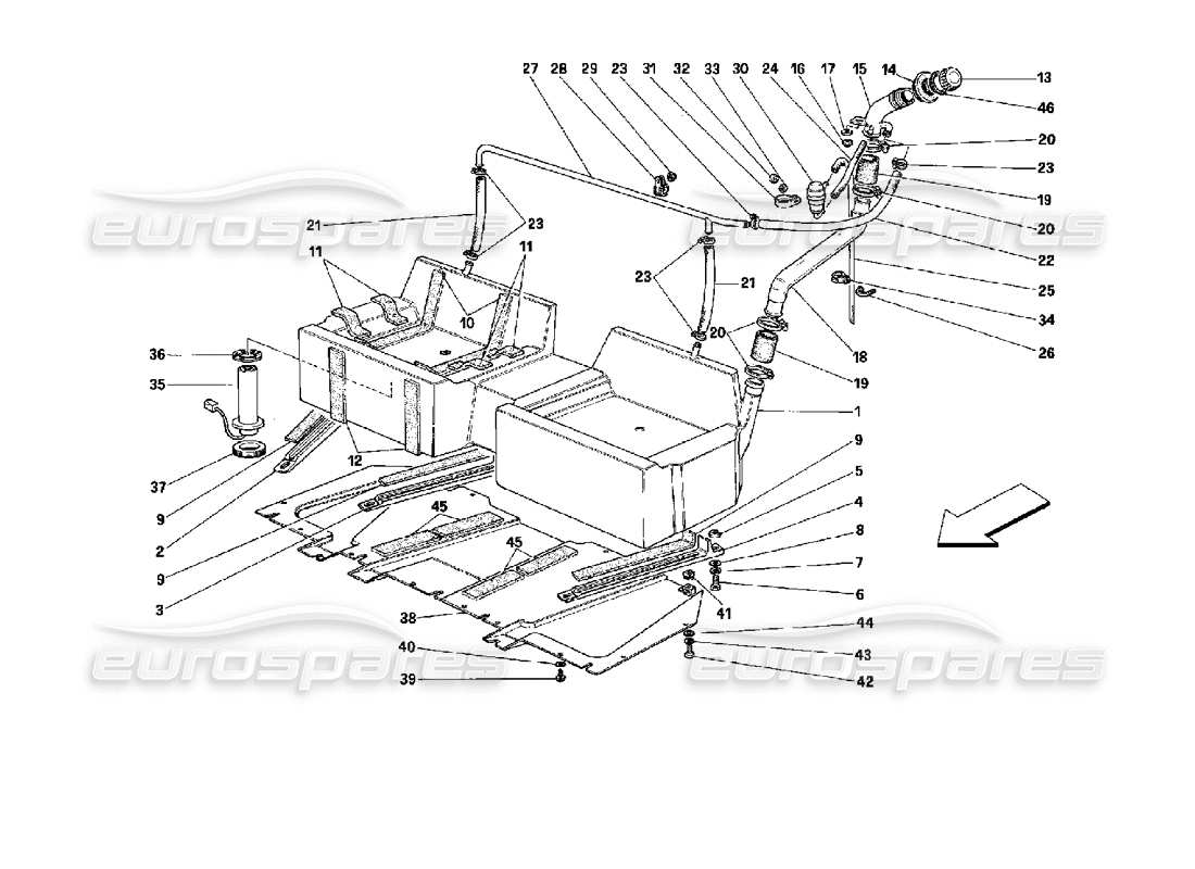 ferrari mondial 3.4 t coupe/cabrio sistemi di sfiato del serbatoio e del carburante - coupé - non per auto con catalizzatore schema delle parti