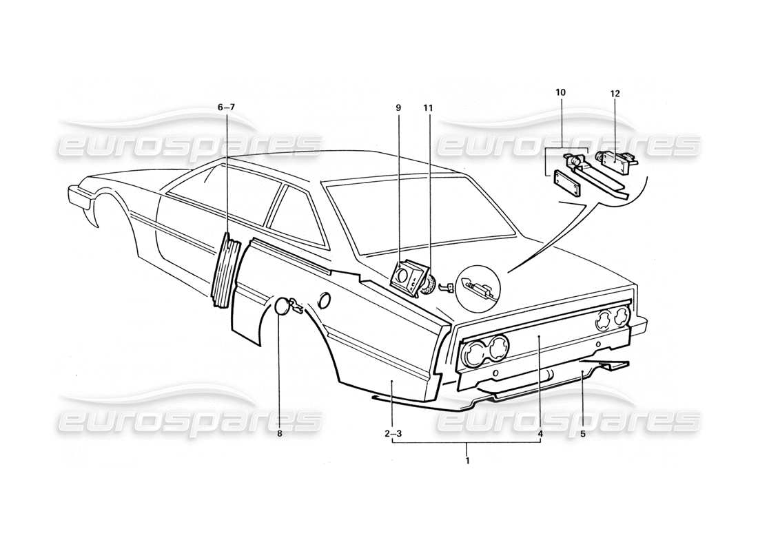 ferrari 412 (coachwork) diagramma delle parti dei pannelli terminali posteriori