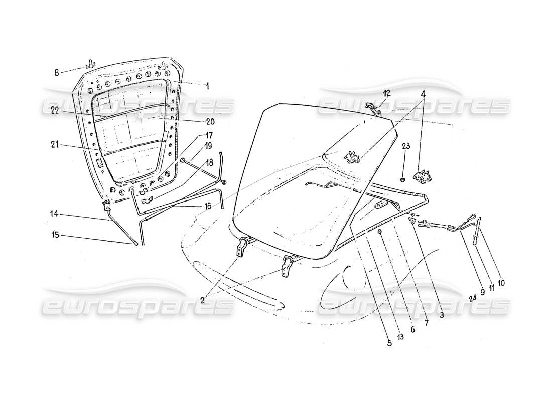 ferrari 365 gt 2+2 (coachwork) cofano anteriore diagramma delle parti