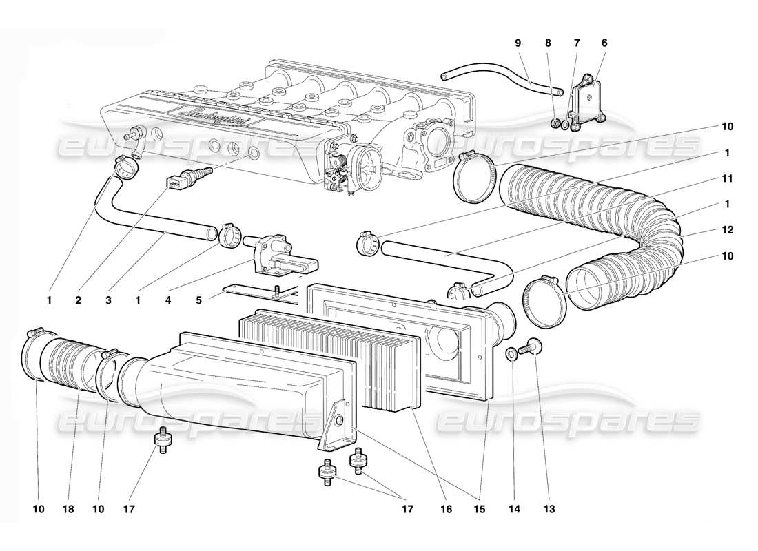 lamborghini diablo vt (1994) diagramma delle parti dei filtri dell'aria