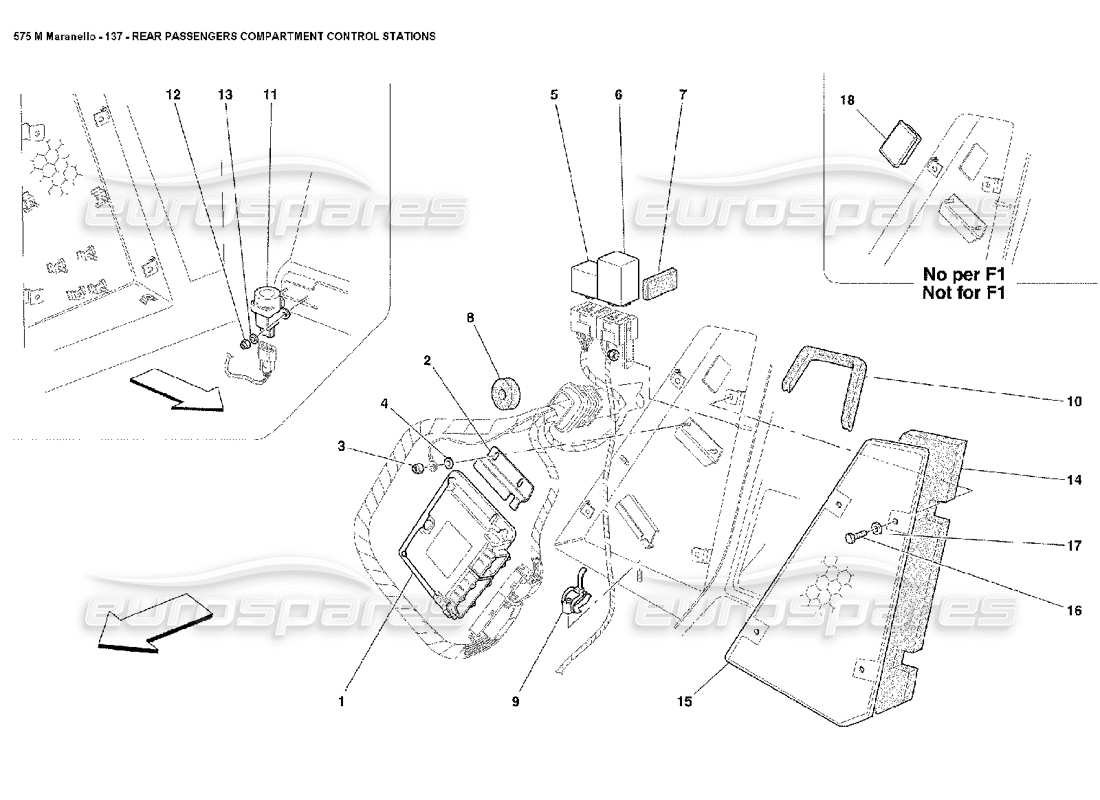 ferrari 575m maranello diagramma delle parti delle stazioni di controllo dell'abitacolo dei passeggeri posteriori